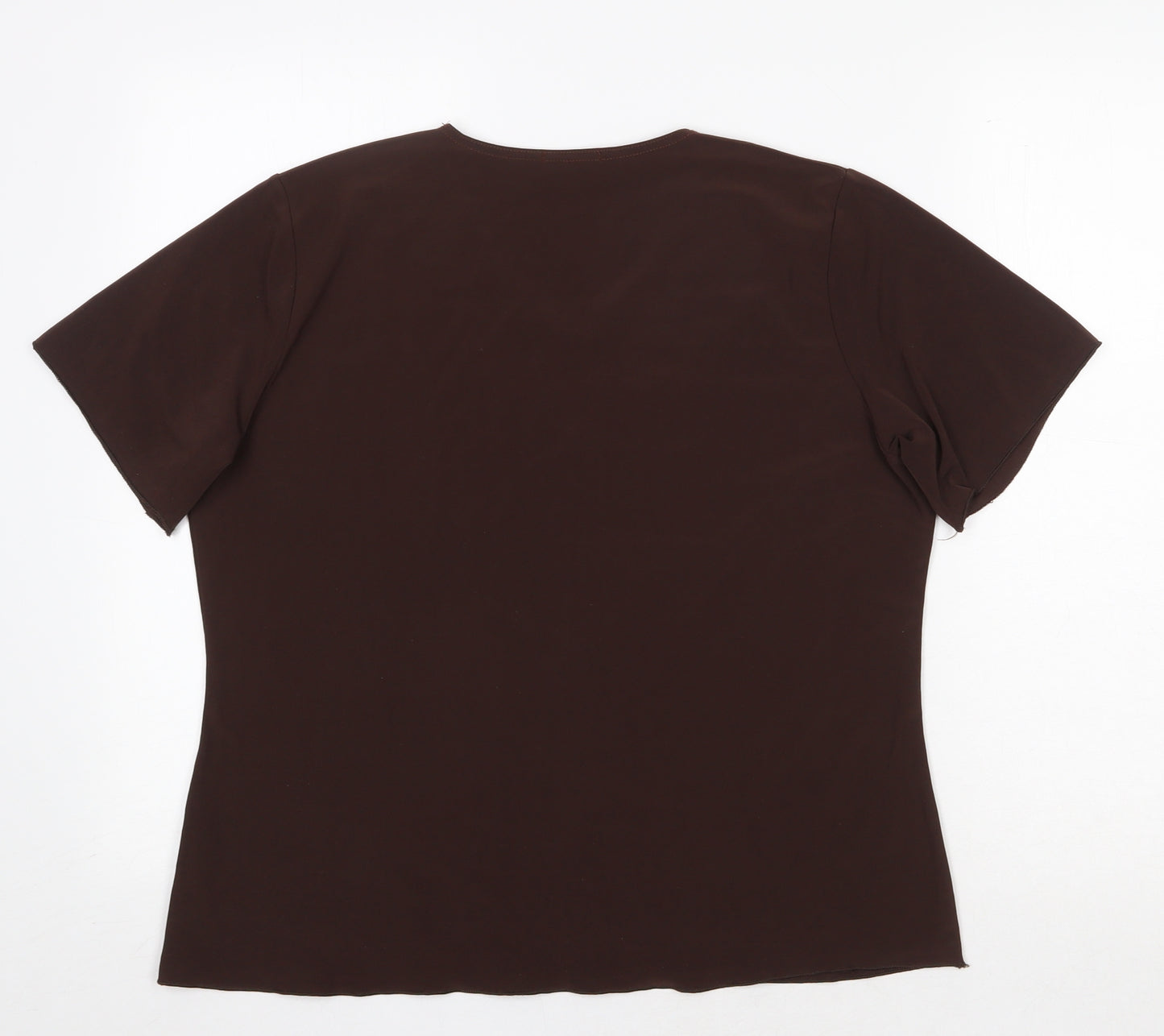 prewor Womens Brown Polyester Basic T-Shirt Size XL V-Neck