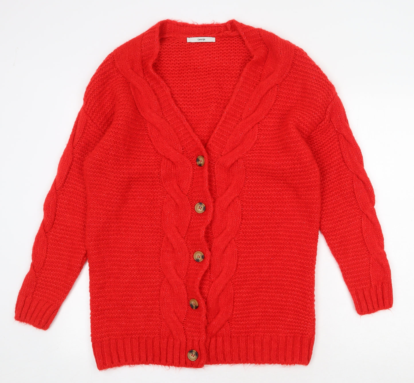 George Womens Red V-Neck Acrylic Cardigan Jumper Size S