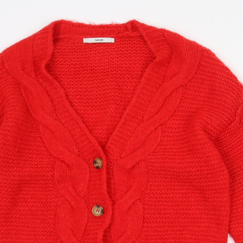 George Womens Red V-Neck Acrylic Cardigan Jumper Size S