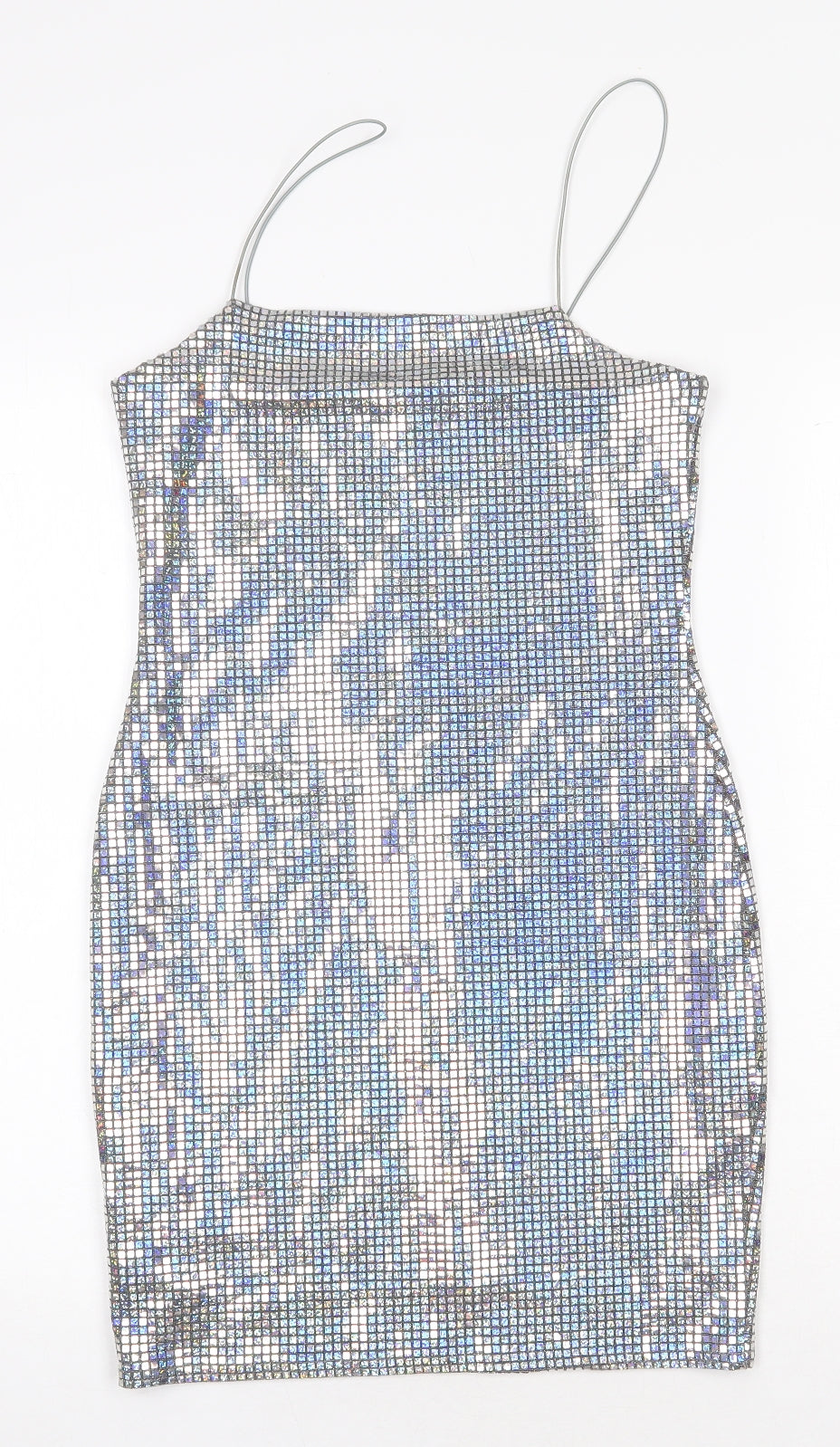Topshop Womens Silver Nylon Bodycon Size 8 Square Neck Zip