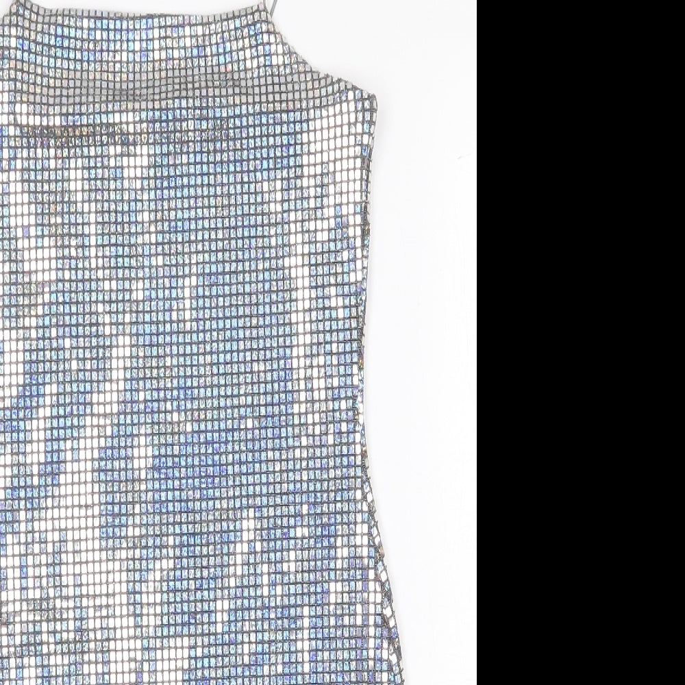 Topshop Womens Silver Nylon Bodycon Size 8 Square Neck Zip