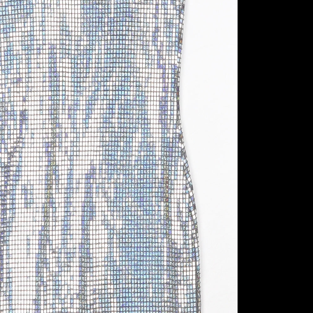 Topshop Womens Silver Nylon Bodycon Size 8 Square Neck Zip