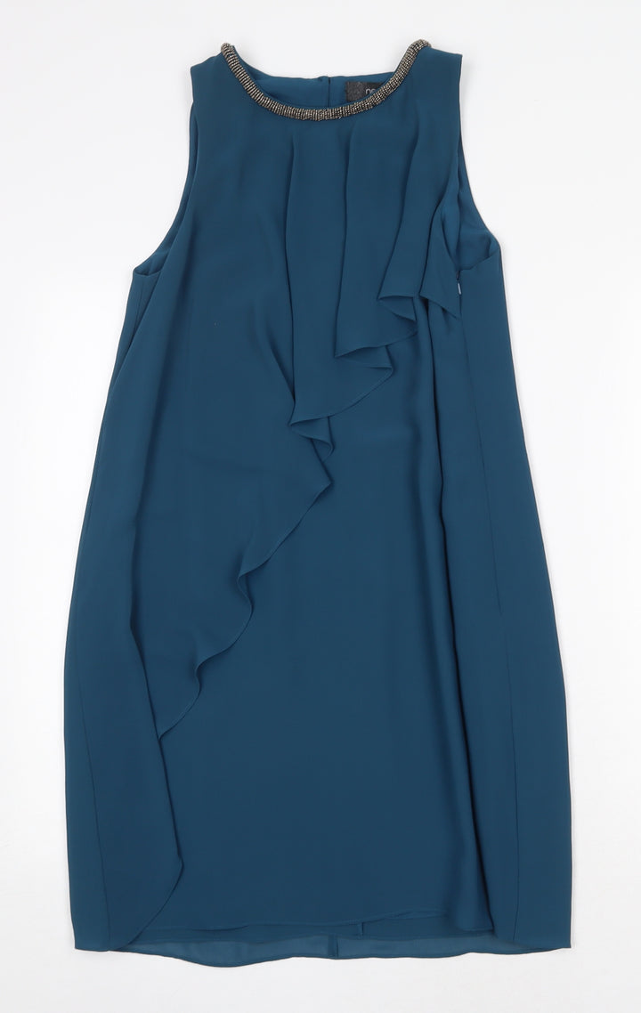 NEXT Womens Green Polyester Shift Size 10 Round Neck Button