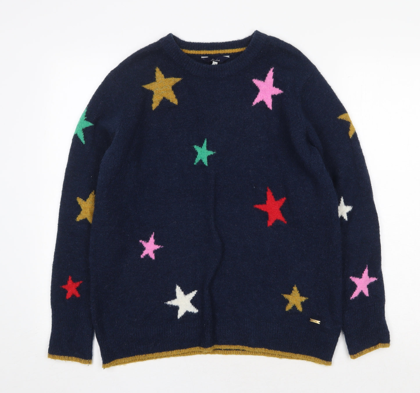 Joules Womens Blue Round Neck Geometric Acrylic Pullover Jumper Size 12 - Star Pattern