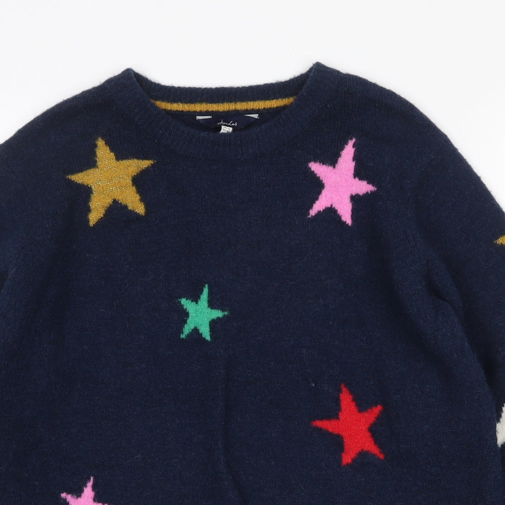 Joules Womens Blue Round Neck Geometric Acrylic Pullover Jumper Size 12 - Star Pattern