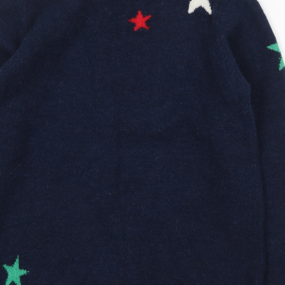 Joules Womens Blue Round Neck Geometric Acrylic Pullover Jumper Size 12 - Star Pattern