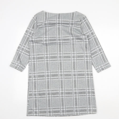 Primark Womens Grey Plaid Cotton Shift Size 10 Boat Neck Pullover
