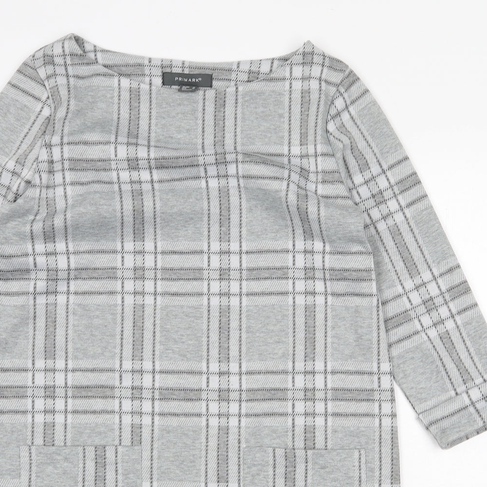 Primark Womens Grey Plaid Cotton Shift Size 10 Boat Neck Pullover