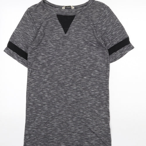 Miss Selfridge Womens Grey Striped Polyester T-Shirt Dress Size 8 Round Neck Pullover