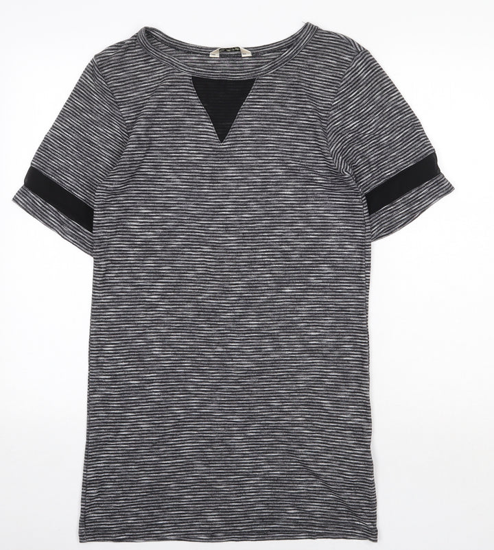 Miss Selfridge Womens Grey Striped Polyester T-Shirt Dress Size 8 Round Neck Pullover