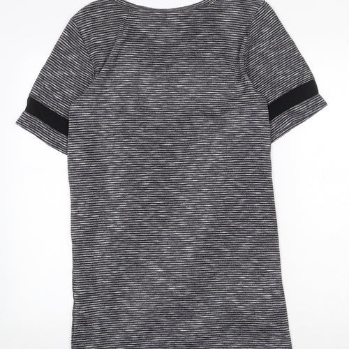 Miss Selfridge Womens Grey Striped Polyester T-Shirt Dress Size 8 Round Neck Pullover