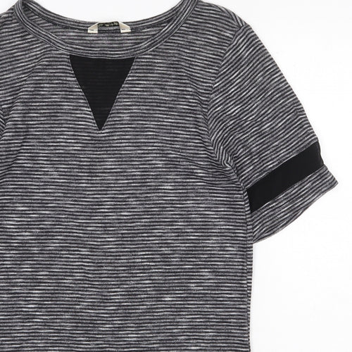 Miss Selfridge Womens Grey Striped Polyester T-Shirt Dress Size 8 Round Neck Pullover