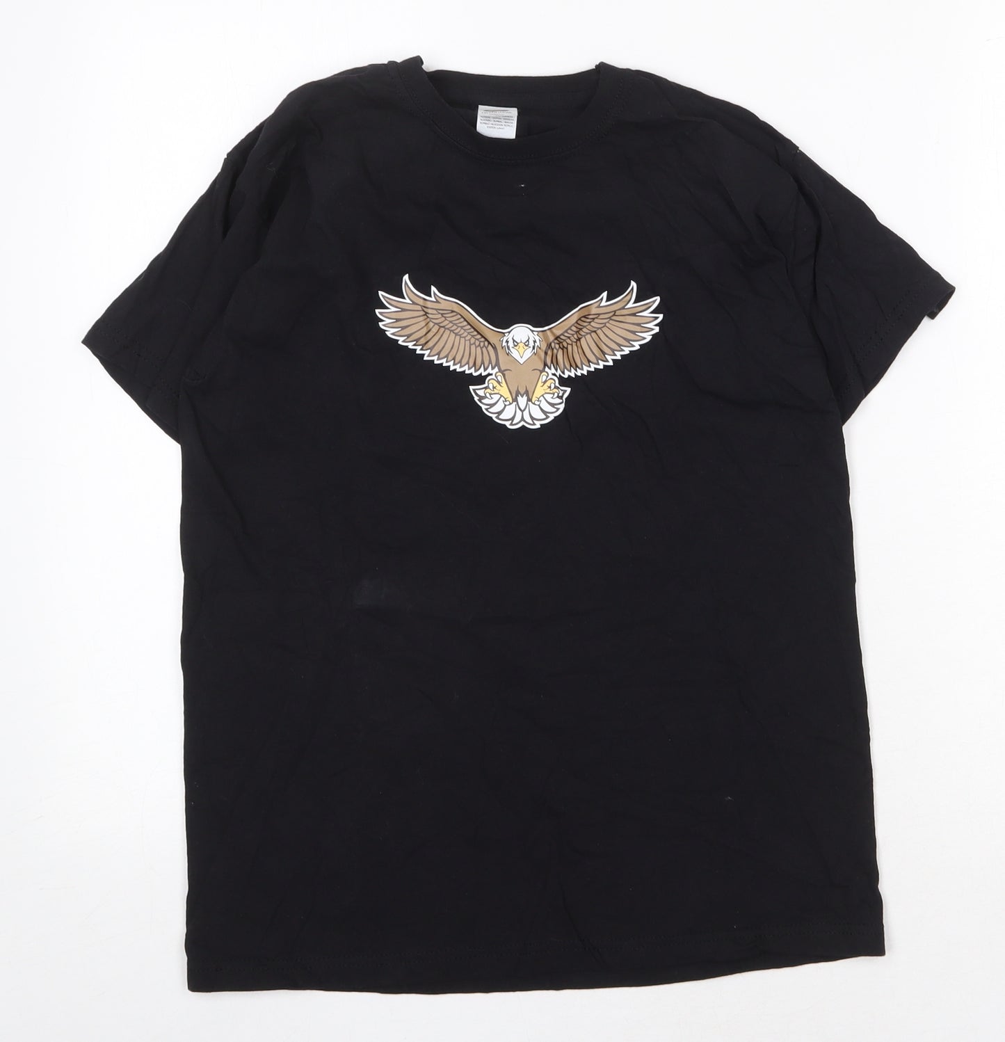 Fruit of the Loom Girls Black 100% Cotton Basic T-Shirt Size 12-13 Years Round Neck Pullover - Eagle