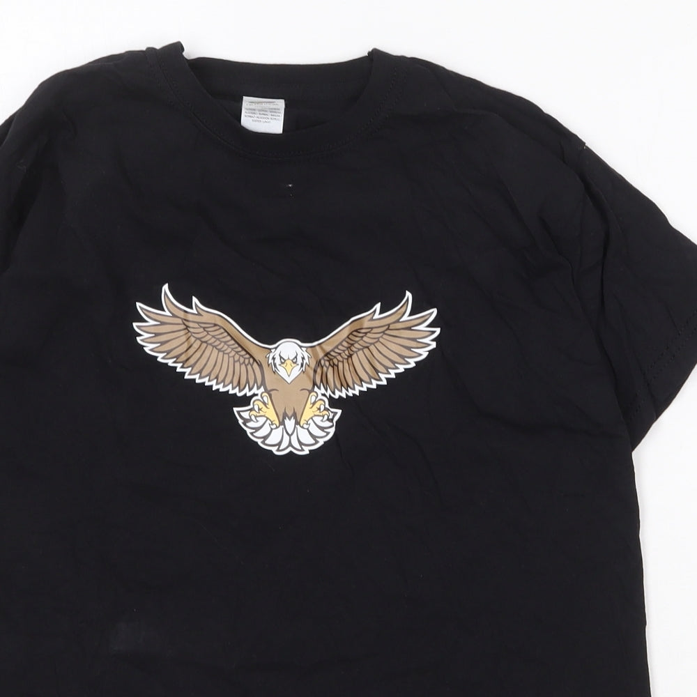 Fruit of the Loom Girls Black 100% Cotton Basic T-Shirt Size 12-13 Years Round Neck Pullover - Eagle
