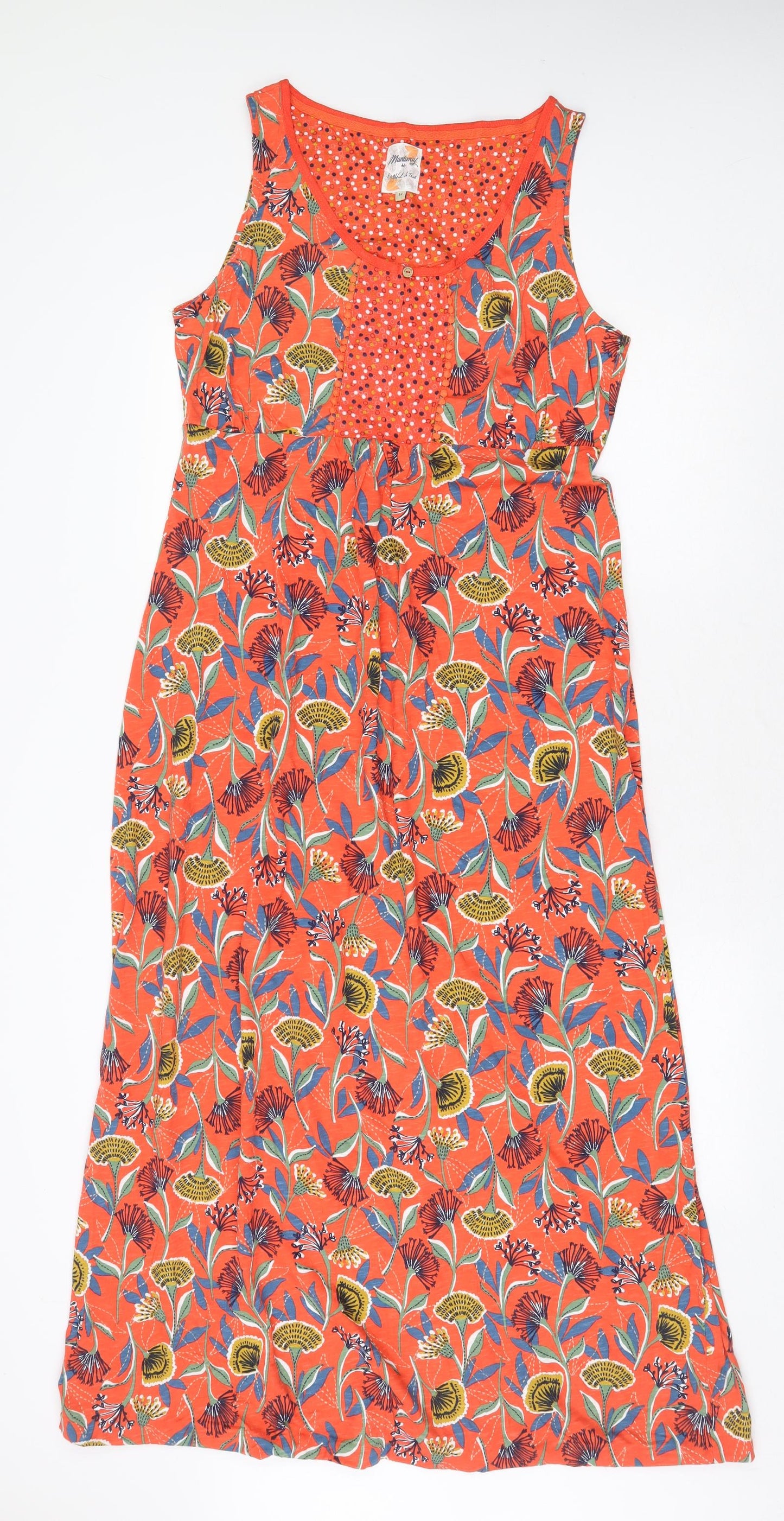 MANTARAY PRODUCTS Womens Orange Geometric Cotton Fit & Flare Size 14 Scoop Neck Pullover