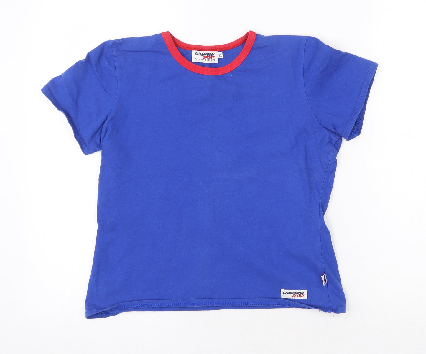 Champion Sport Womens Blue Cotton Basic T-Shirt Size 12 Round Neck