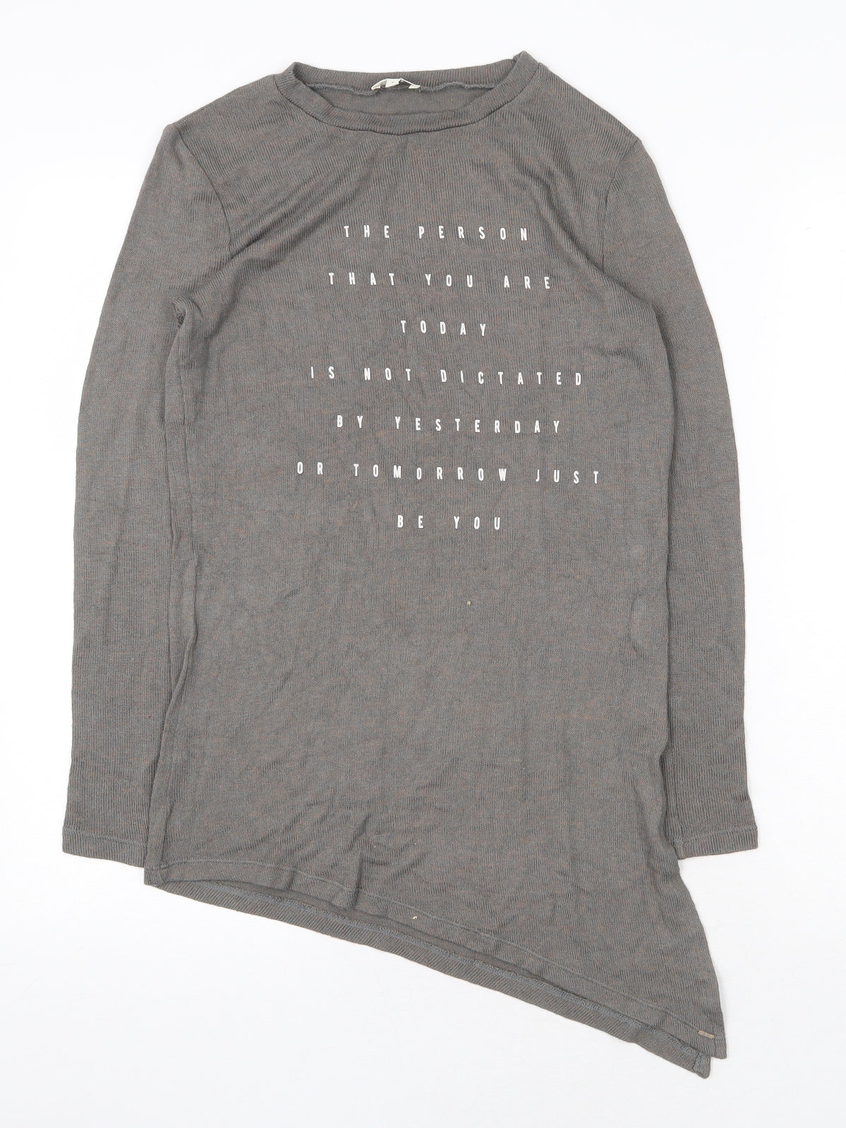 River Island Womens Grey Viscose Basic T-Shirt Size 8 Round Neck - Slogan