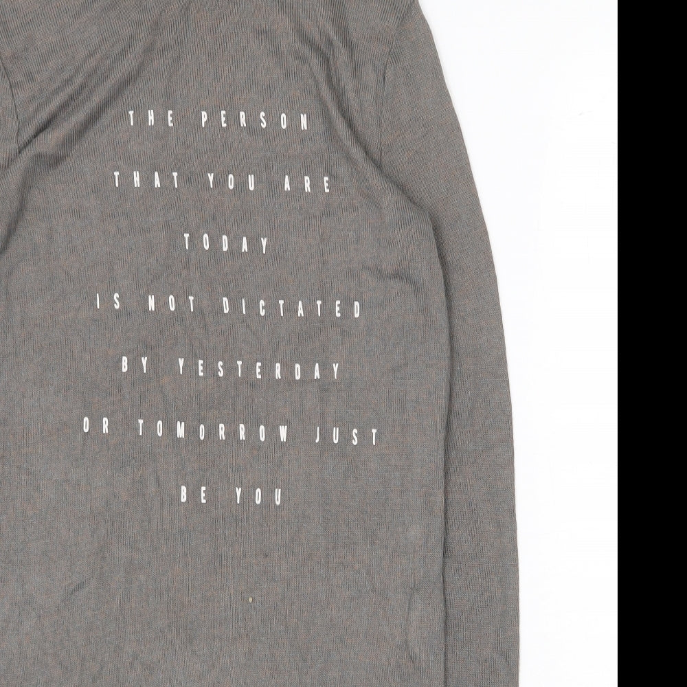 River Island Womens Grey Viscose Basic T-Shirt Size 8 Round Neck - Slogan