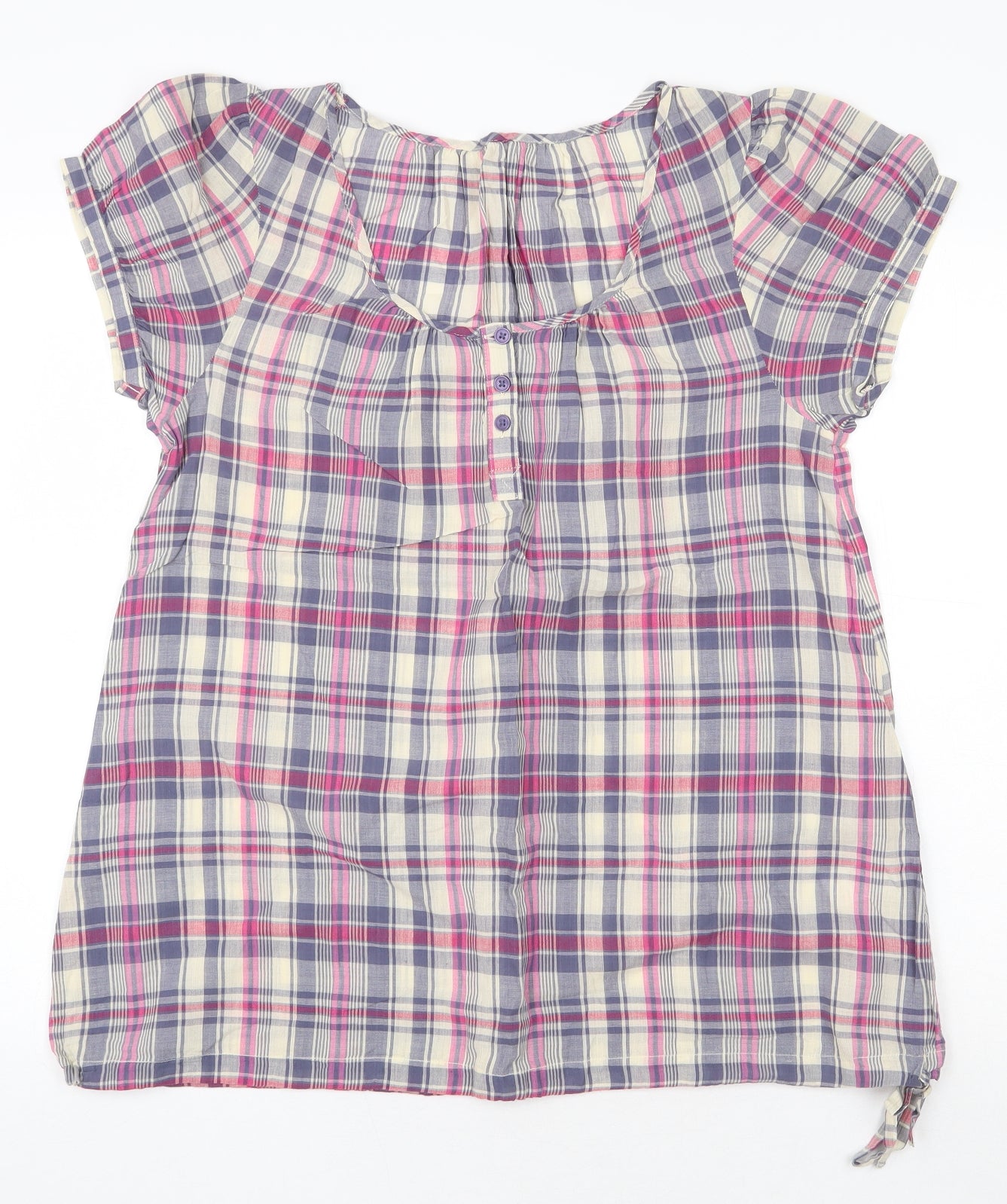 E-vie Womens Multicoloured Plaid 100% Cotton Basic T-Shirt Size 14 Scoop Neck