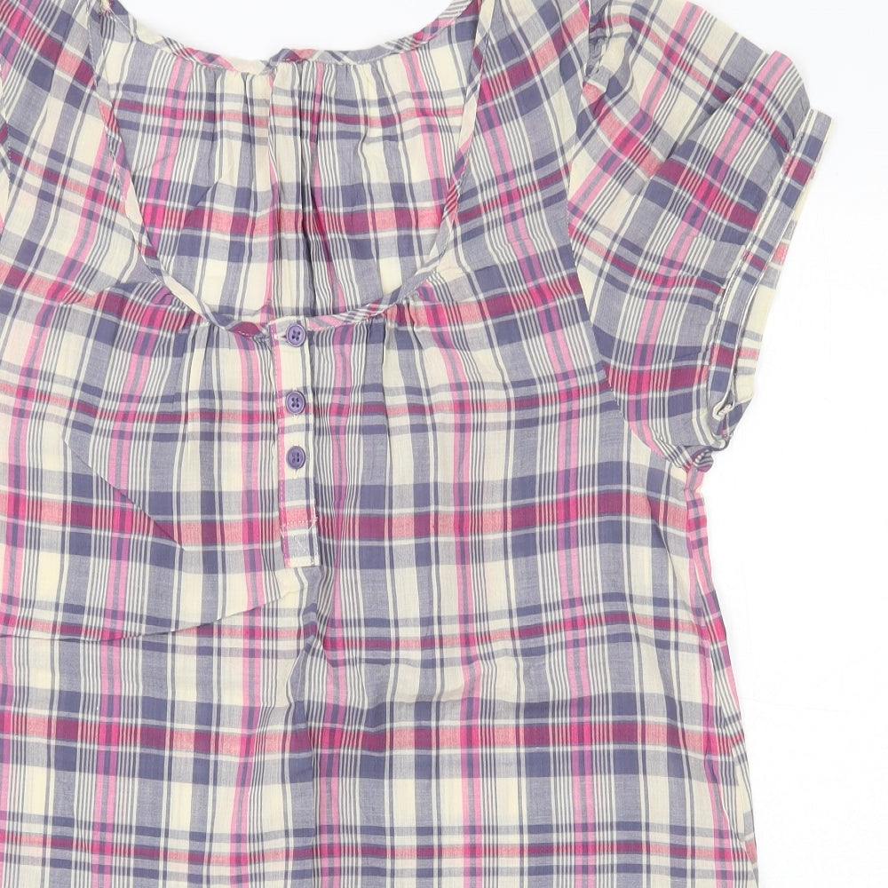 E-vie Womens Multicoloured Plaid 100% Cotton Basic T-Shirt Size 14 Scoop Neck
