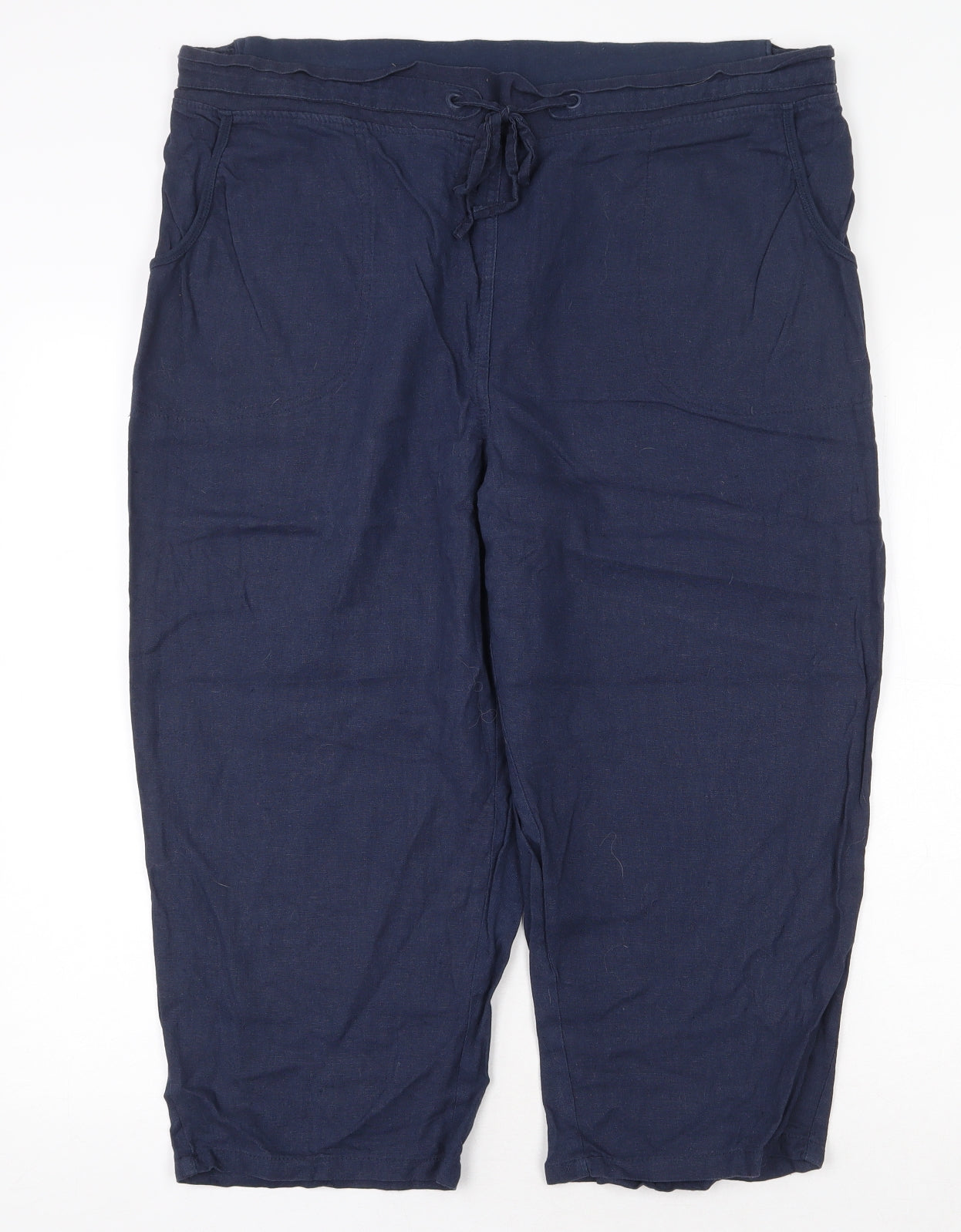 Charlotte West Womens Blue Linen Cropped Trousers Size 18 Regular Drawstring
