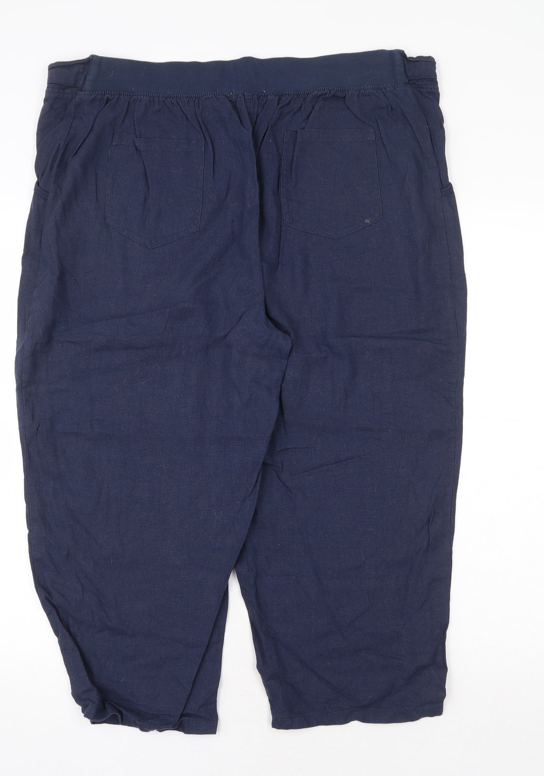 Charlotte West Womens Blue Linen Cropped Trousers Size 18 Regular Drawstring