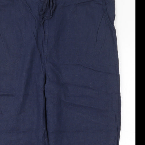 Charlotte West Womens Blue Linen Cropped Trousers Size 18 Regular Drawstring