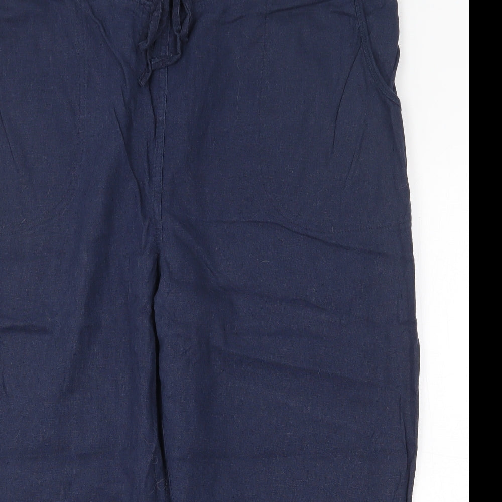 Charlotte West Womens Blue Linen Cropped Trousers Size 18 Regular Drawstring
