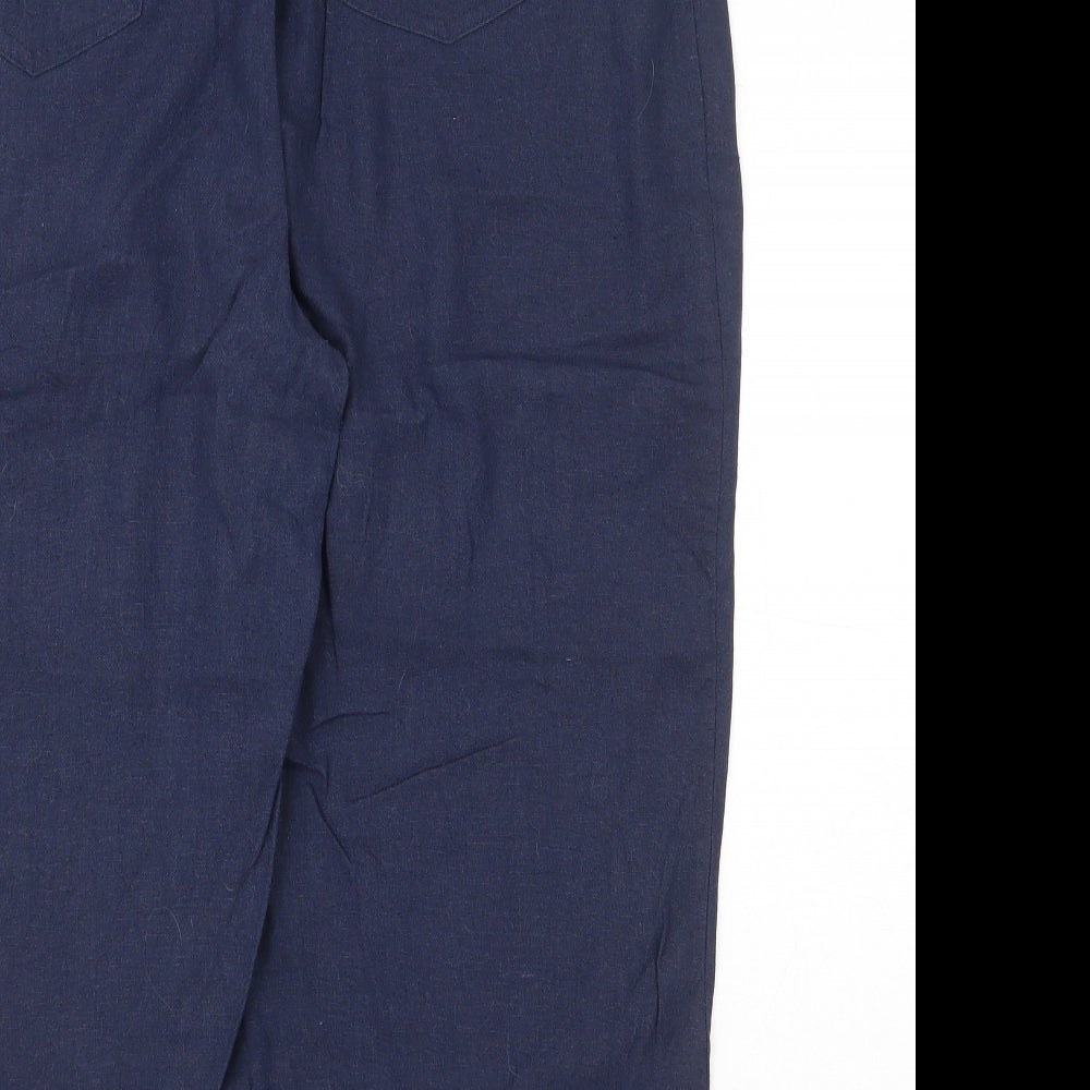Charlotte West Womens Blue Linen Cropped Trousers Size 18 Regular Drawstring