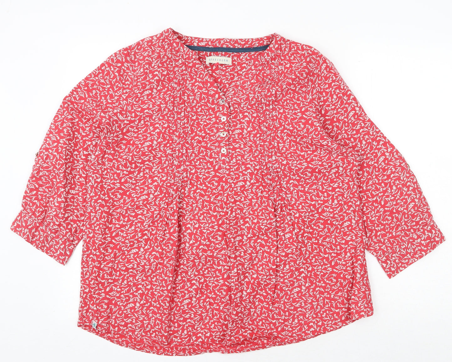 Brakeburn Womens Red Geometric Cotton Basic Blouse Size 14 V-Neck