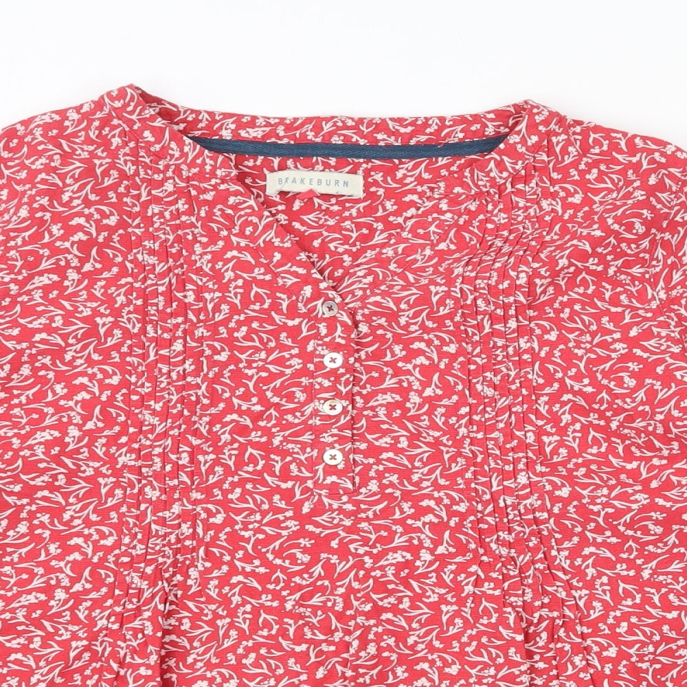 Brakeburn Womens Red Geometric Cotton Basic Blouse Size 14 V-Neck