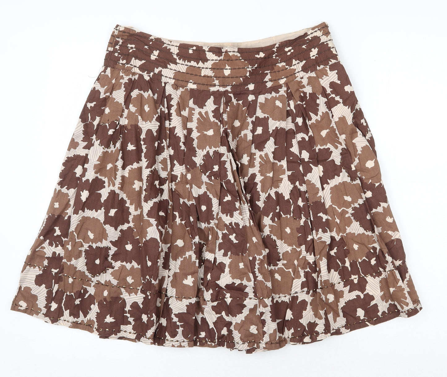 Atmosphere Womens Brown Floral Cotton Swing Skirt Size 12 Zip