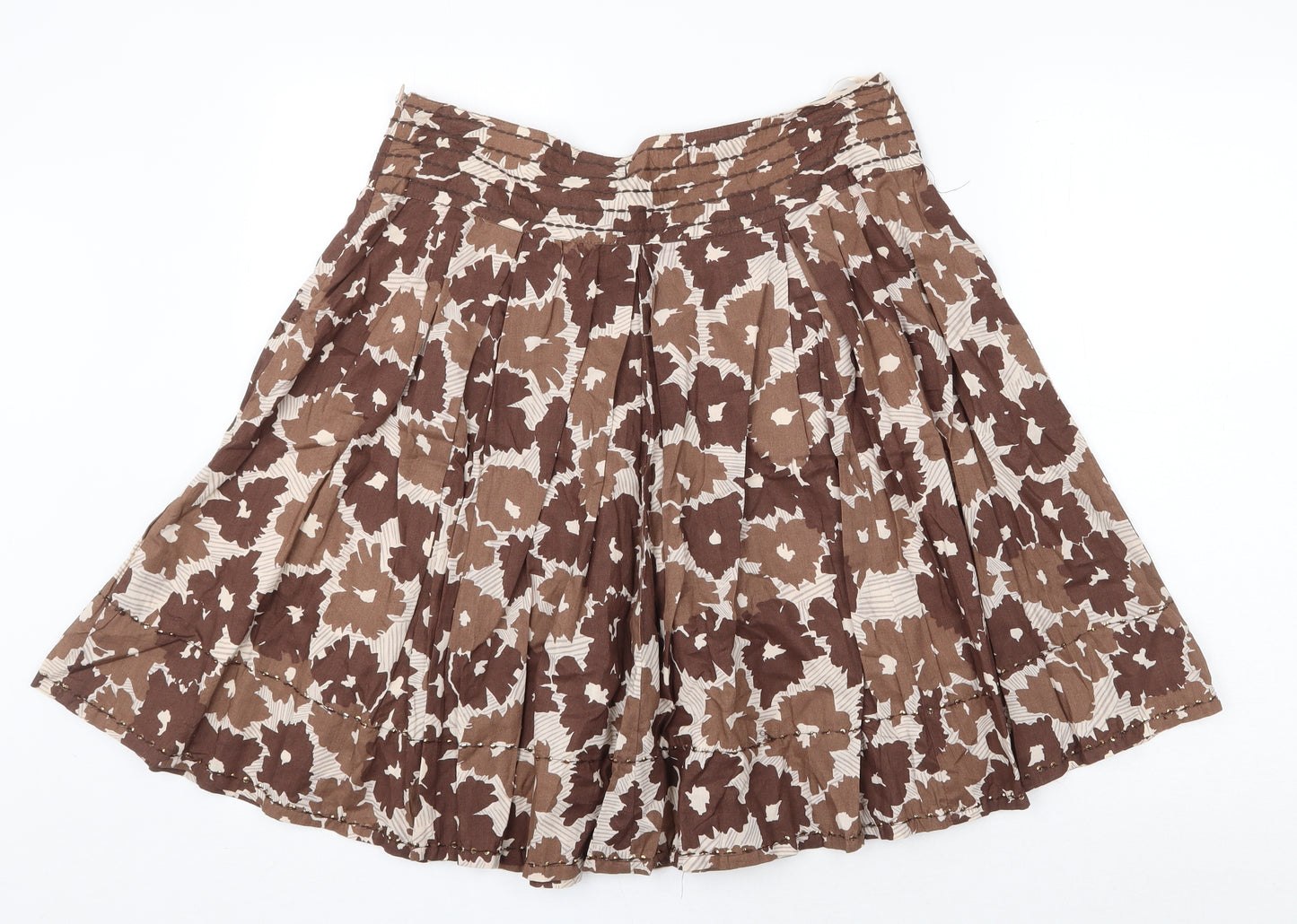 Atmosphere Womens Brown Floral Cotton Swing Skirt Size 12 Zip