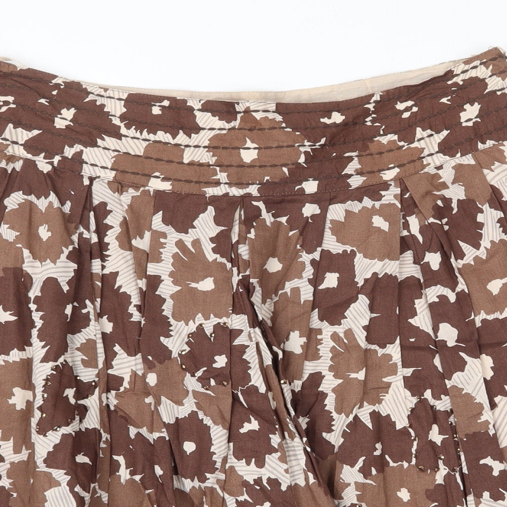 Atmosphere Womens Brown Floral Cotton Swing Skirt Size 12 Zip