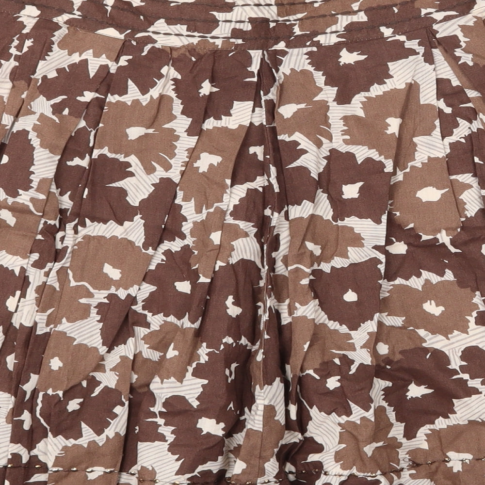 Atmosphere Womens Brown Floral Cotton Swing Skirt Size 12 Zip