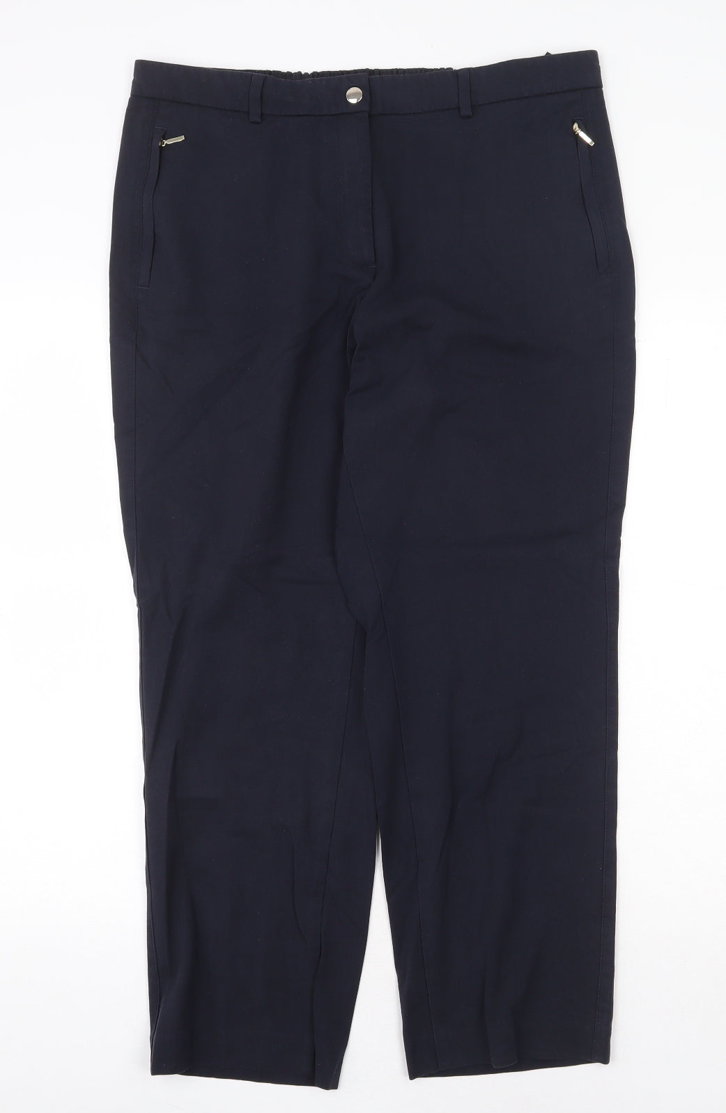 Marks and Spencer Womens Blue Viscose Chino Trousers Size 14 Regular Zip
