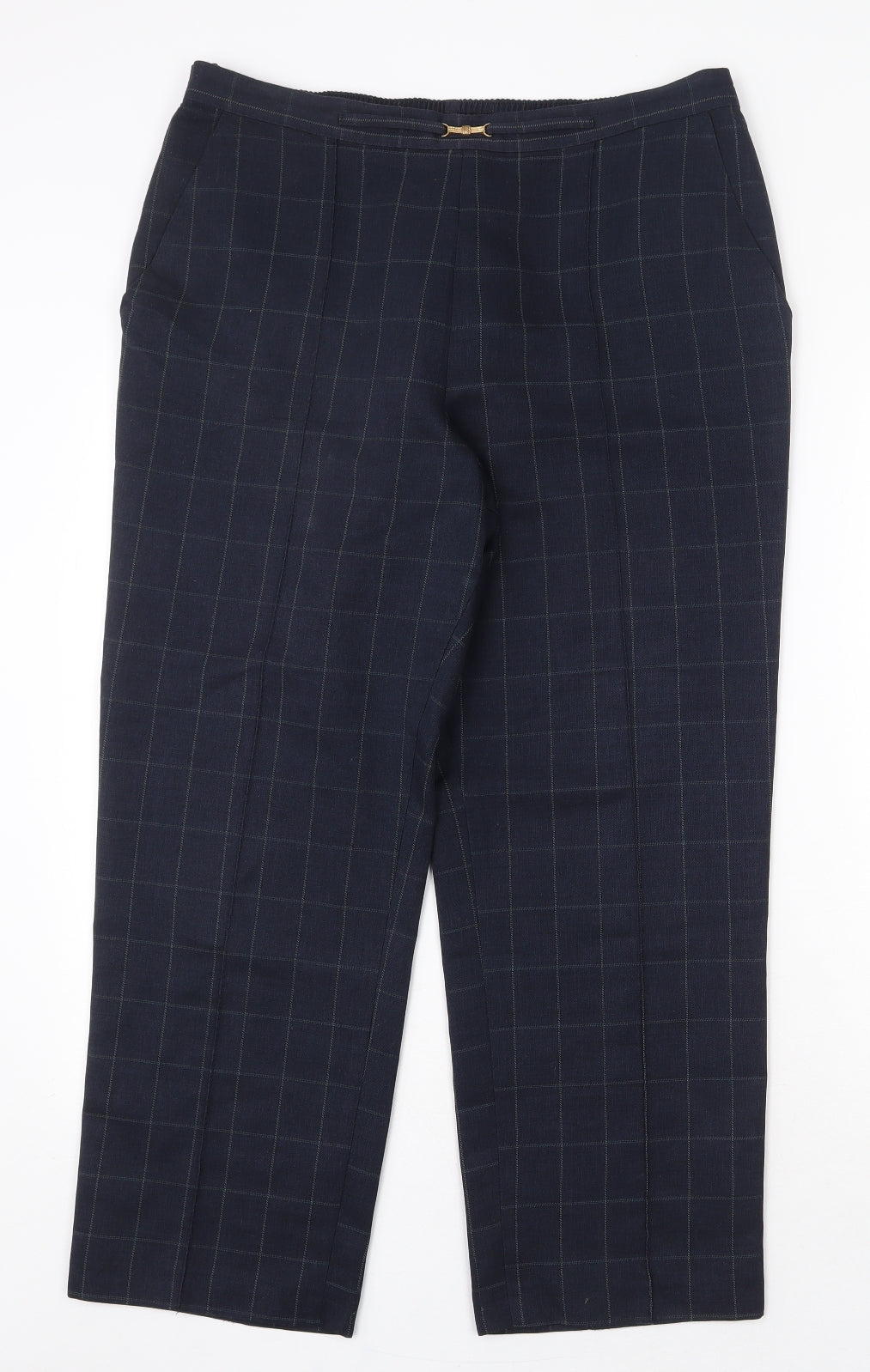 Marks and Spencer Womens Blue Check Polyester Trousers Size 16 Regular