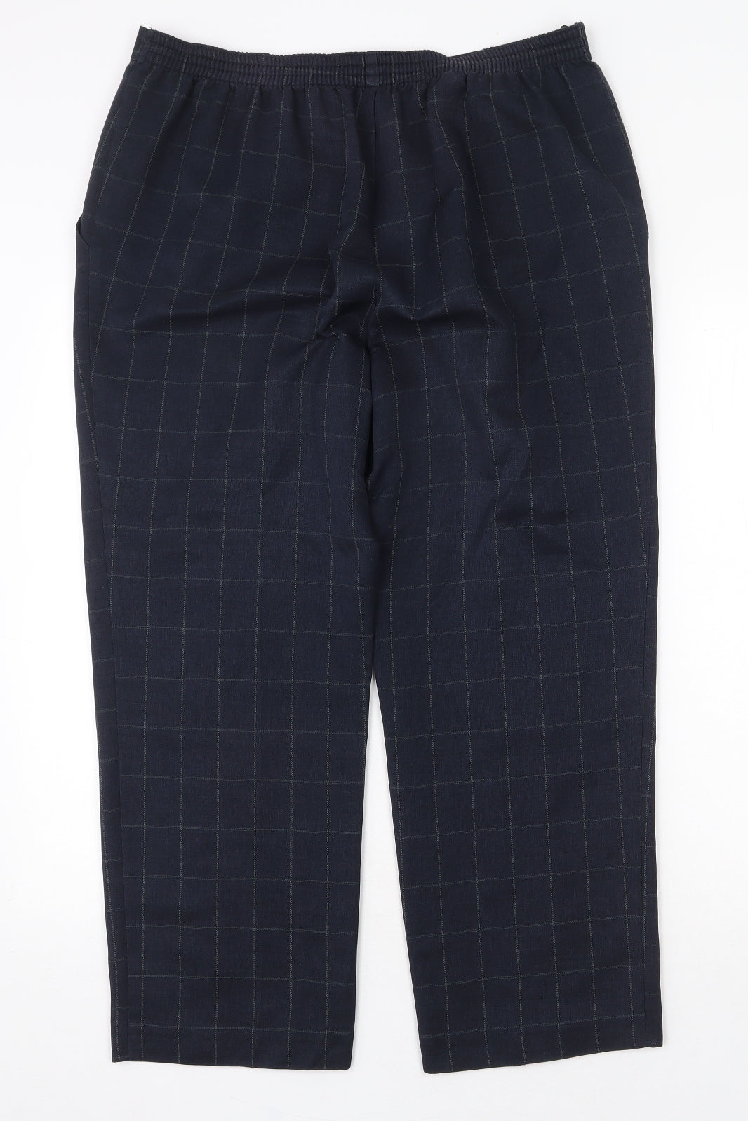 Marks and Spencer Womens Blue Check Polyester Trousers Size 16 Regular
