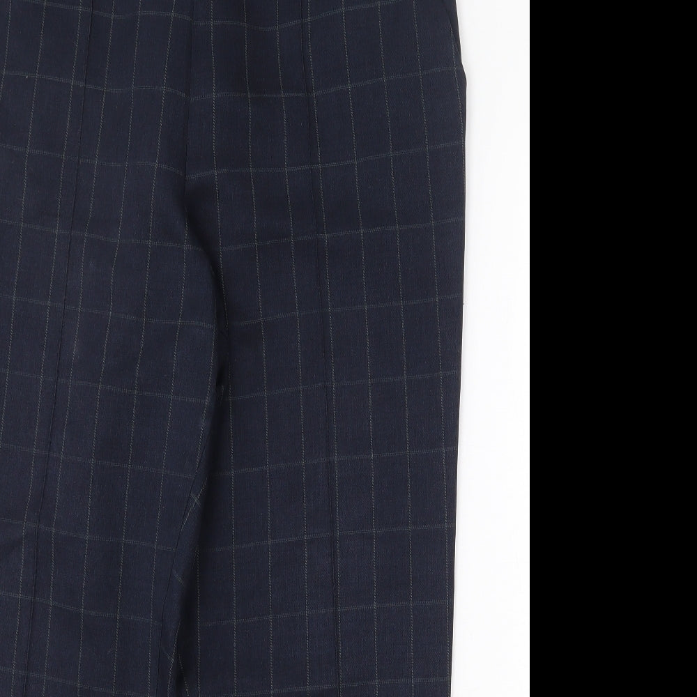 Marks and Spencer Womens Blue Check Polyester Trousers Size 16 Regular