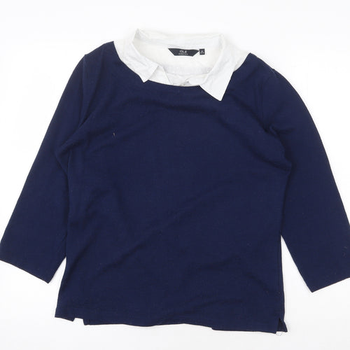 Isle Essentials Womens Blue Polyester Basic Blouse Size M V-Neck