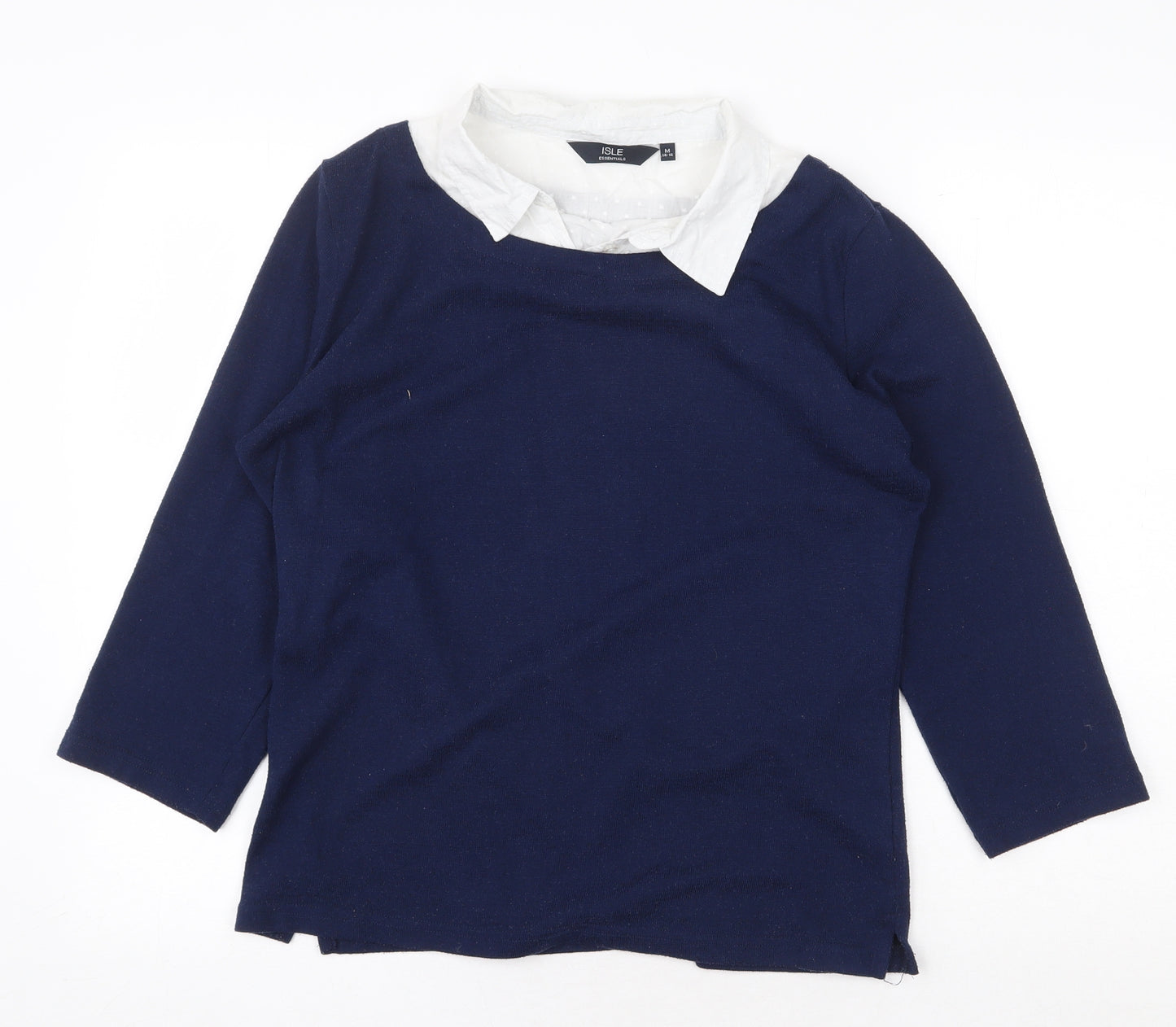Isle Essentials Womens Blue Polyester Basic Blouse Size M V-Neck