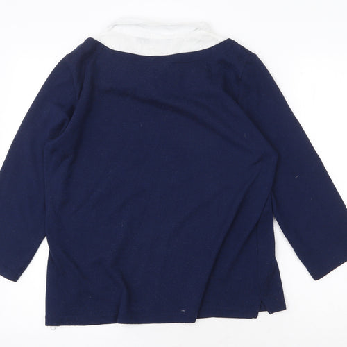 Isle Essentials Womens Blue Polyester Basic Blouse Size M V-Neck
