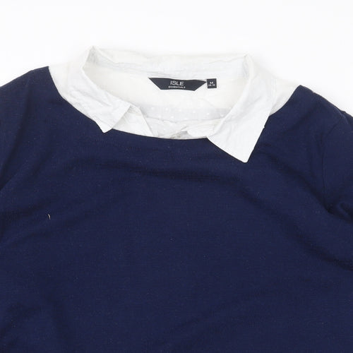Isle Essentials Womens Blue Polyester Basic Blouse Size M V-Neck