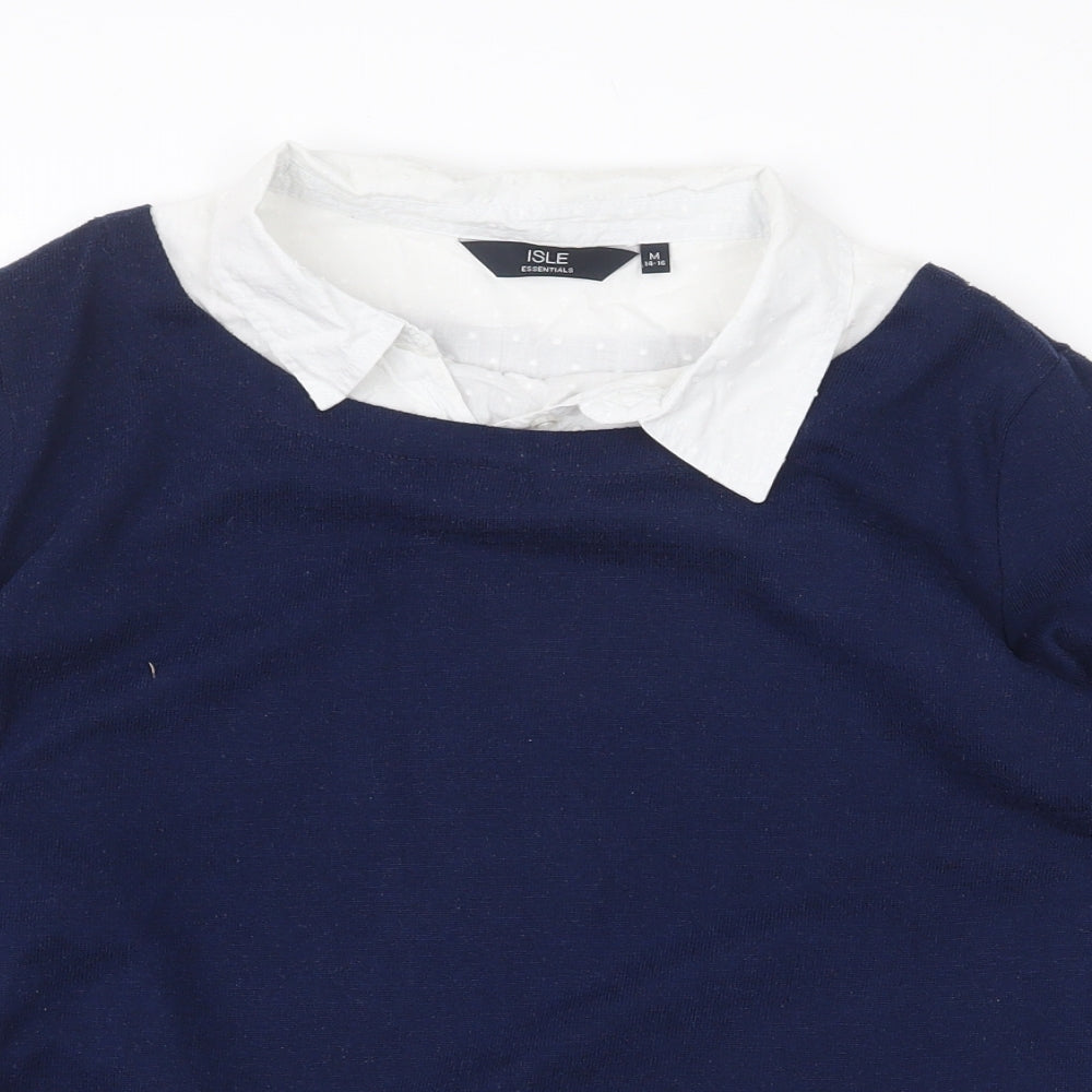 Isle Essentials Womens Blue Polyester Basic Blouse Size M V-Neck