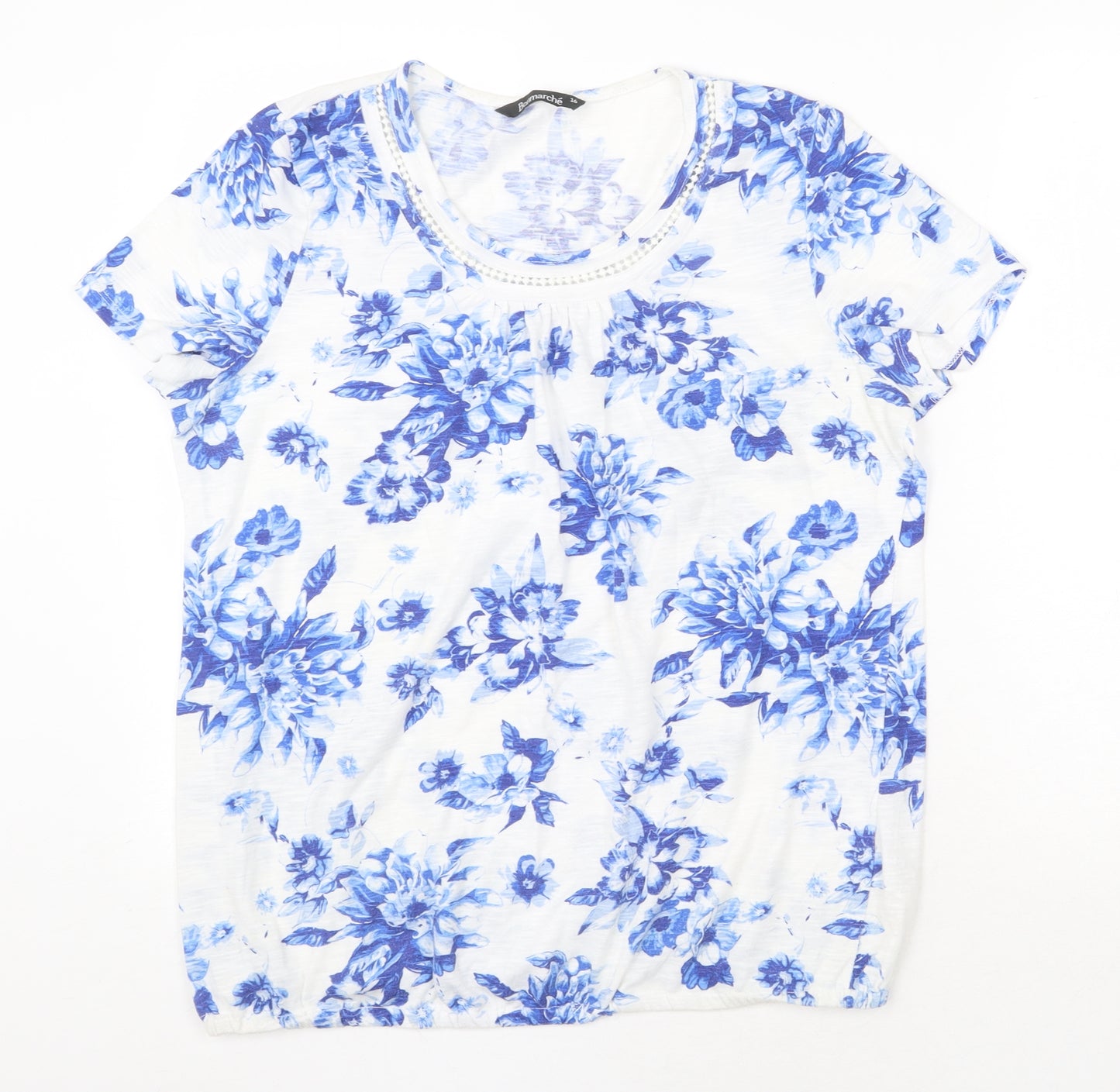 Bonmarché Womens Blue Geometric Polyester Basic T-Shirt Size 16 Round Neck