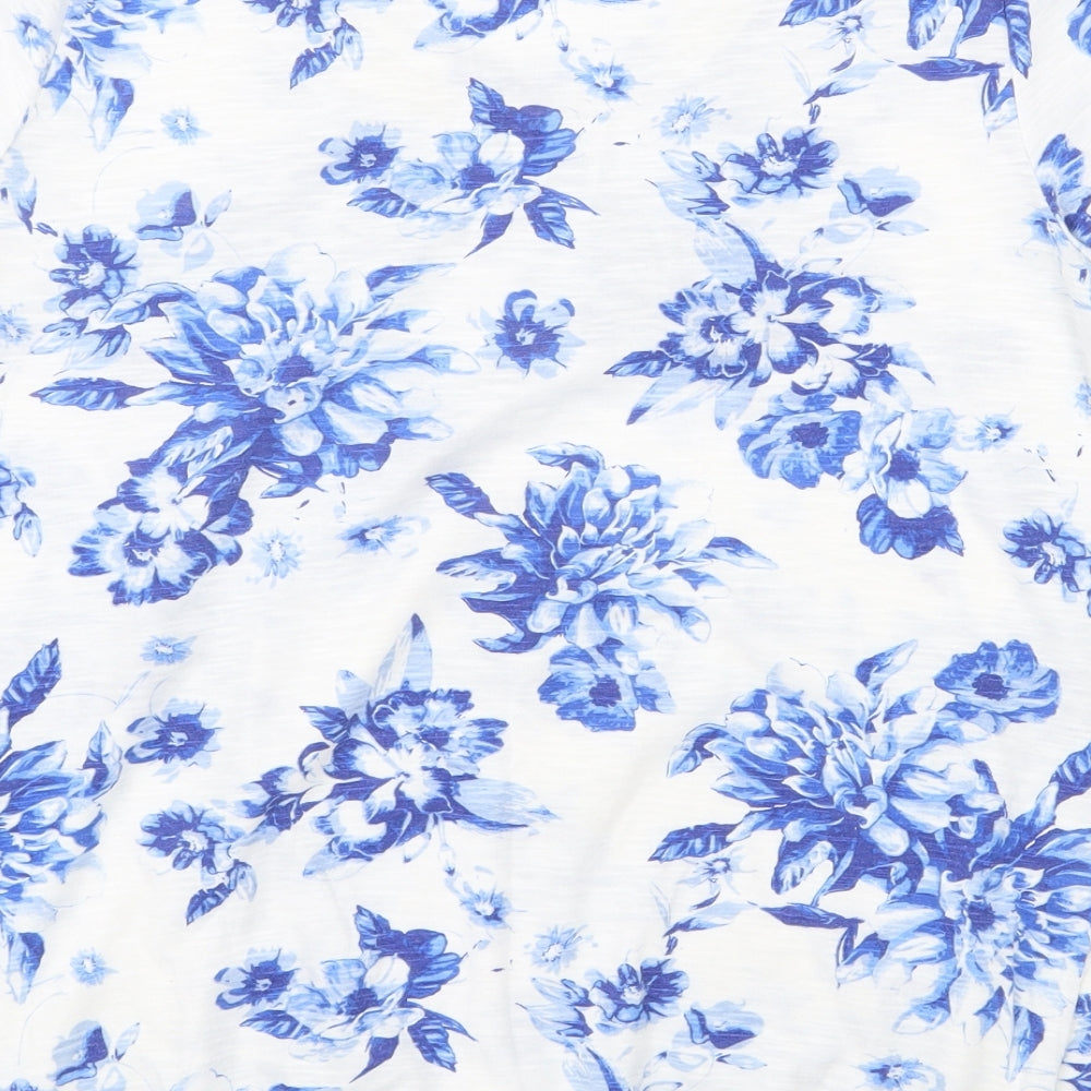 Bonmarché Womens Blue Geometric Polyester Basic T-Shirt Size 16 Round Neck