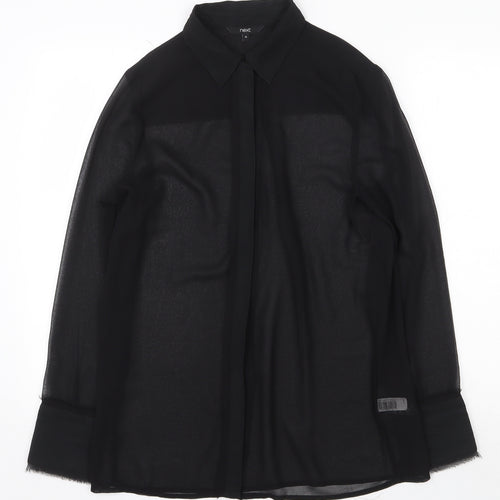 NEXT Womens Black Polyester Basic Button-Up Size 12 V-Neck