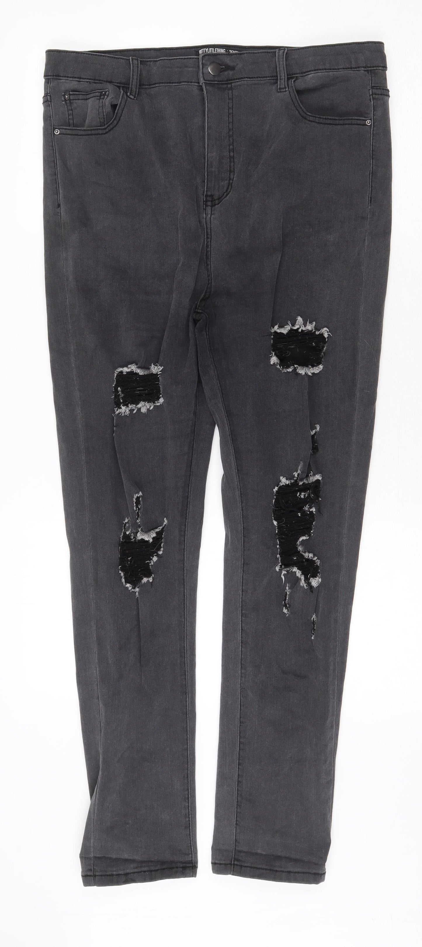 PRETTYLITTLETHING Womens Grey Cotton Skinny Jeans Size 16 Regular Zip