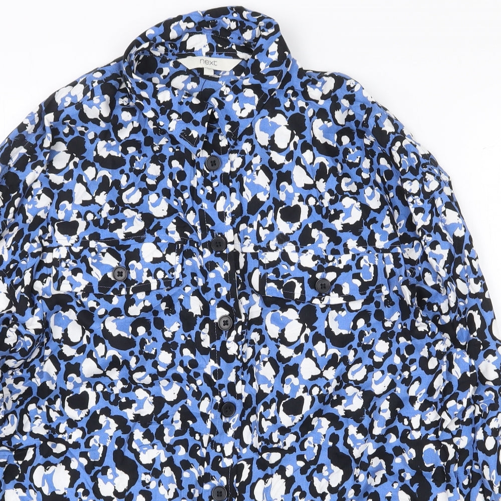 NEXT Womens Blue Geometric Viscose Basic Button-Up Size 10 V-Neck
