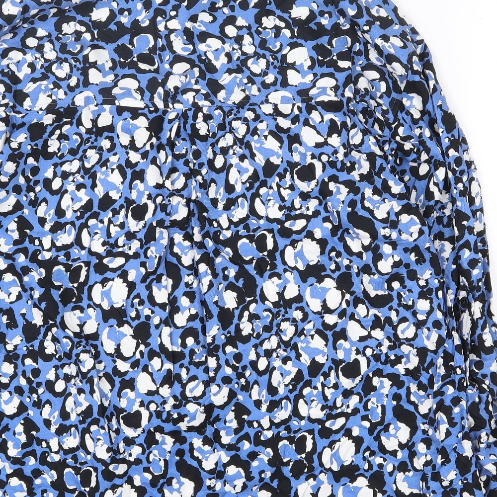 NEXT Womens Blue Geometric Viscose Basic Button-Up Size 10 V-Neck